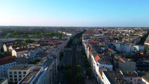 Elevated Trainstation Eberswalder in berlin. Perfect aerial view flight drone Stock Footage 296842175