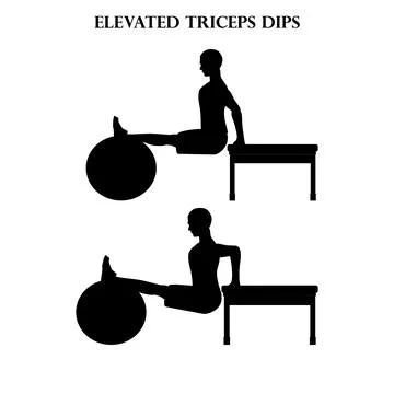 Elevated triceps dips exercise strength workout illustration silhouette Stock Illustration