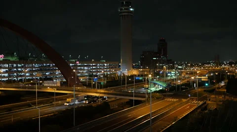 Elevated variation shots overlooking the transportation surrounding the Airport. Video stock 61775377