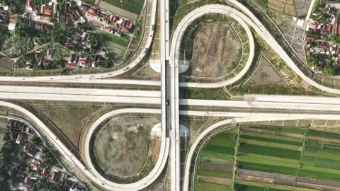 Elevated Vertical View of Prambanan Toll Ramps Stock Footage 312653304