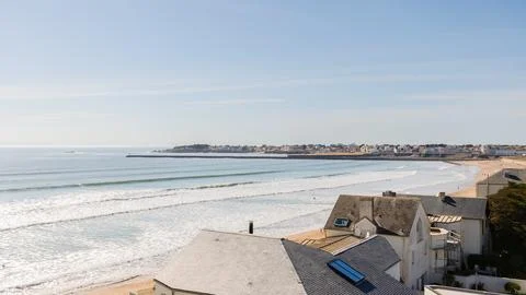 Elevated view from a balcony of the large beach of Saint gilles Croix de Vi.. Stock Photos