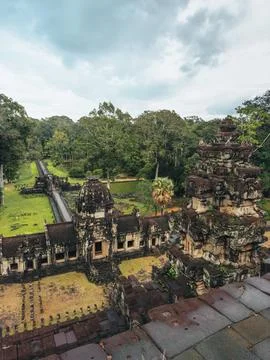 Elevated View Of Baphuon Temple Complex And Causeway, Angkor Thom, Cambodia Stock Photos