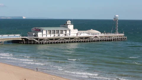 Elevated view of Bournemouth Beach and pier Stock Footage 141910390
