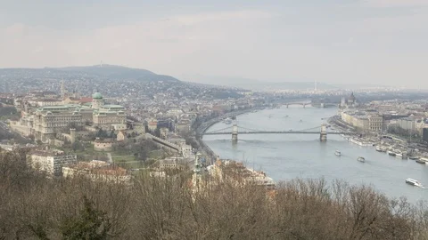 Elevated view of Budapest from Gellert Hill. Stock Footage 99940098