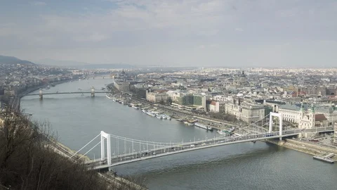 Elevated view of Budapest from Gellert Hill. Stock Footage 99941630