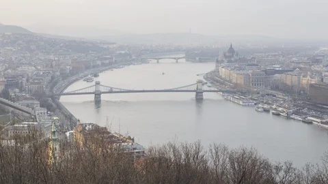 Elevated view of Budapest from Gellert Hill. Stock Footage 99976037