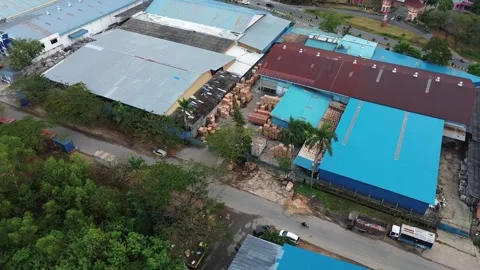 Elevated View of a Bustling Industrial Complex Featuring Diverse Production.. Stock Footage 339039842
