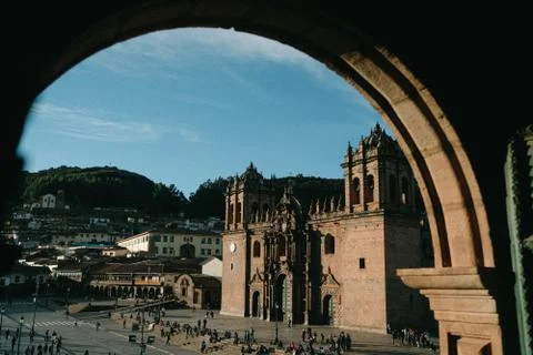 Elevated view of cathedral de cusco from Iglesia De La Compania De Jesus Stock Photos