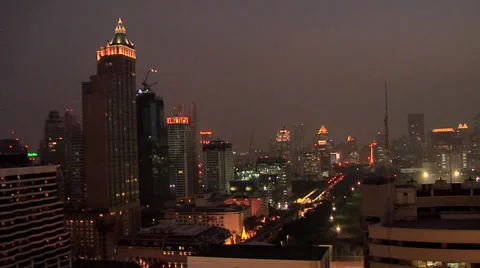 Elevated View of the CBD with Buildings of Phathumwan District at Night Fall. Video stock 38608224