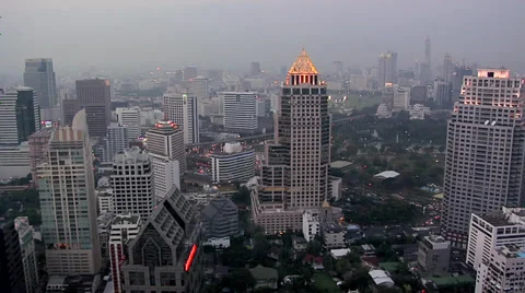 Elevated View of the CBD with Buildings of Silom District at Night Fall. Stock Footage 38608028