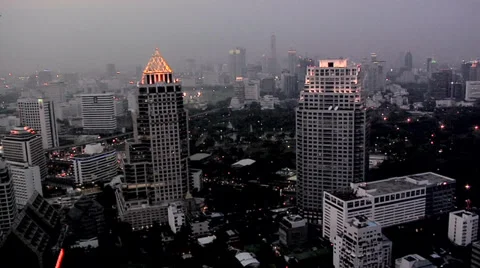 Elevated View of the CBD with Buildings of Silom District at Night Fall. Video stock 38608055