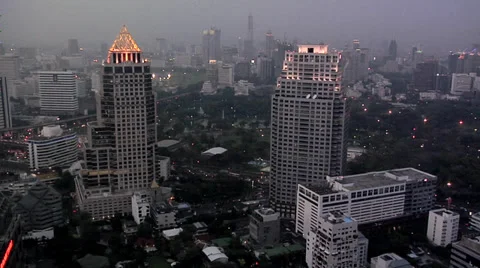 Elevated View of the CBD with Buildings of Silom District at Night Fall. Stock Footage 38608066