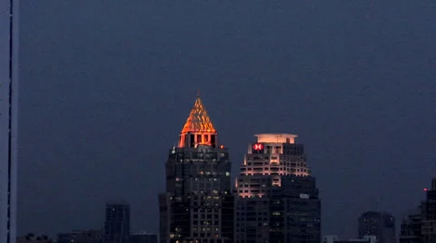 Elevated View of the CBD with Buildings of Silom District at Night Fall. Stock Footage 38608078