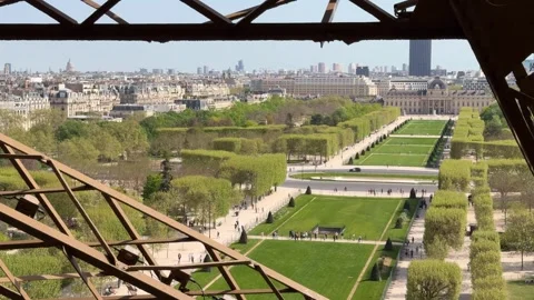 Elevated view of Champ de Mars and Paris cityscape Stock Footage 334106690
