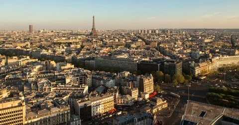 Elevated view of city with the Eiffel Tower in the distance,  Paris, France Stock Footage 106638685