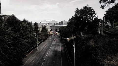 Elevated view of city road from bridge Stock Footage 160215075