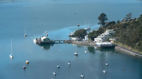 Elevated view of a coastal settlement in New Zealand Stock Footage 39520437