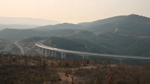 Elevated view of curved highway with traffic in Slovenia Stock Footage 150762967