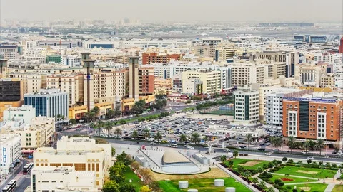 Elevated view of  Deira district in Dubai, UAE Stock Footage 94529077