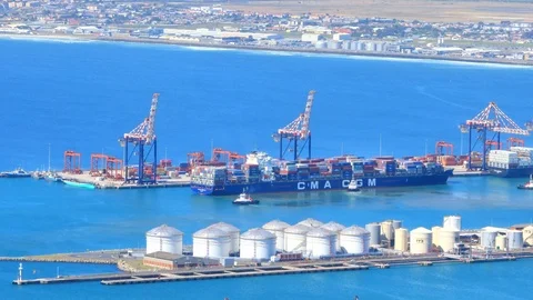Elevated view of the Foreshore and Harbor dock area in Cape Town Stock Footage 118709310