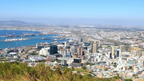 Elevated view of the Harbor dock port area of Cape Town Central Business Dist Stock Footage 118706273