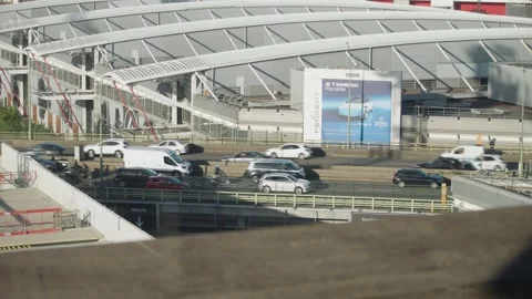 Elevated view of heavy traffic on the Paris ring road near Porte de Versailles Stock-Footage 348622819