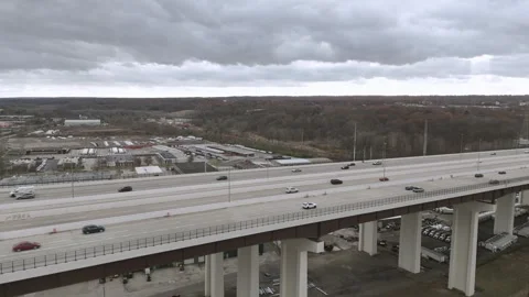 Elevated view of highway bridge and traffic Stock Footage 330526471