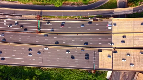 Elevated view of highway curve with route signage, New Jersey Stock-Footage 341033748