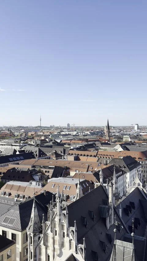 Elevated View of Historic Munich Rooftops and Skyline Stock Footage 346789671