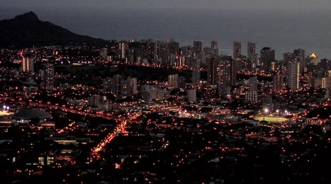 Elevated View of Honolulu early Evening Hawaii Stock Footage 38617482