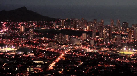 Elevated View of Honolulu early Evening Hawaii Stock Footage 38617517