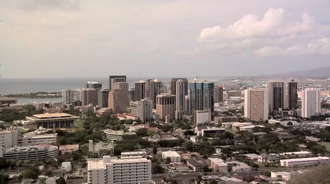 Elevated View of Honolulu towards Diamond Head Hawaii Stock Footage 38617342