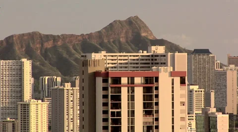 Elevated View of Honolulu towards Diamond Head Hawaii Stock Footage 38617382