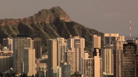 Elevated View of Honolulu towards Diamond Head Hawaii Stock Footage 38617401