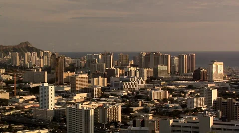 Elevated View of Honolulu towards Diamond Head Hawaii Stock Footage 38617436