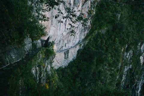 Elevated view of incan bridge Foto stock