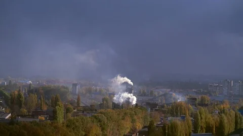 Elevated view of industrial chimneys Video stock 100582893