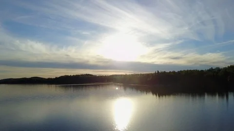 Elevated view of lake and forest in Algonquin park at the time of sunset Stock Footage 109351794