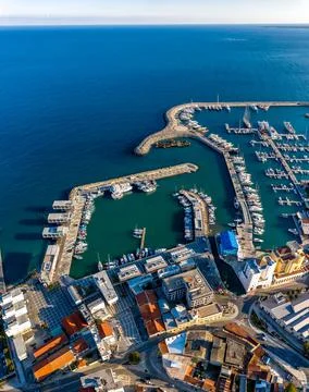 Elevated view at Limassol Marina and renovated Old Port. Cyprus Stock Photos