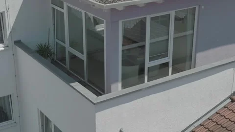 Elevated View of Modern Building Corner with Conservatory, Facade, High Angle Видео 341521327