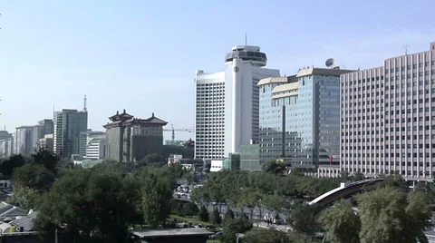 Elevated View of Modern Buildings along Dong Chan'an Jie Stock Footage 38596069
