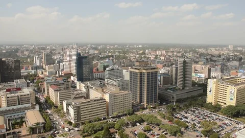 Elevated view of Nairobi city centre with buildings on a sunny afternoon, Kenya Stock Footage 108233058