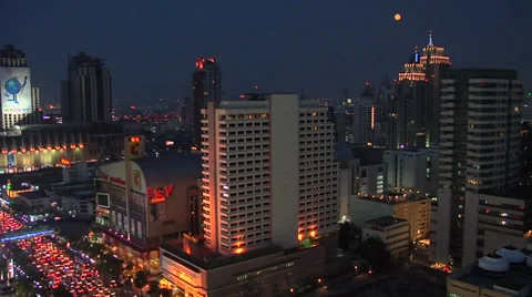 Elevated View at Night looking down to Rachadamri Road. Bangkok Matching Day Stock Footage 38608259