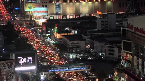 Elevated View at Night looking down to Rachadamri Road. Bangkok Stock Footage 38608272