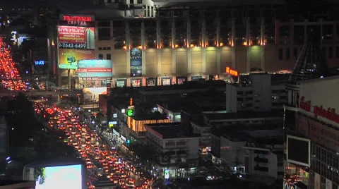 Elevated View at Night looking down to Rachadamri Road. Bangkok Video stock 38608286