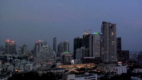 Elevated View at Night of Silom and CBD District Bangkok Stock Footage 327890121