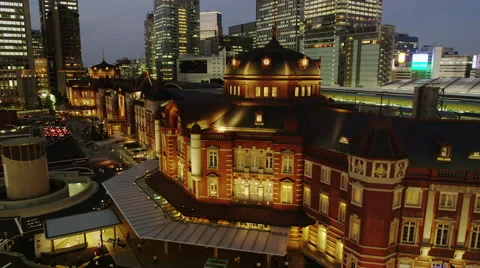 Elevated View Night View of Tokyo Station Stock Footage 56082123