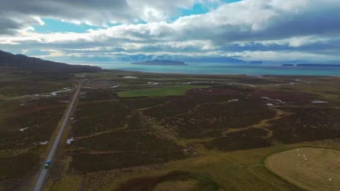 Elevated View of an Open Road Across Icelandic Wetlands Video stock 342270899