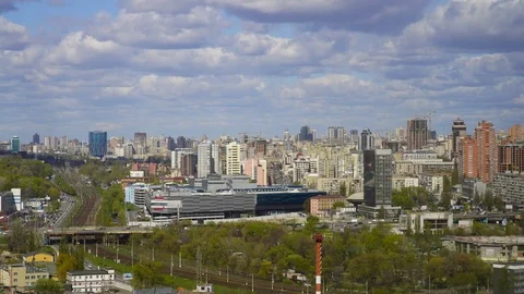 Elevated View Over Kiev City. Floating clouds Stock Footage 74819938