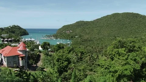 Elevated view overlooking Marigot Bay in St Lucia Stock Footage 75218535
